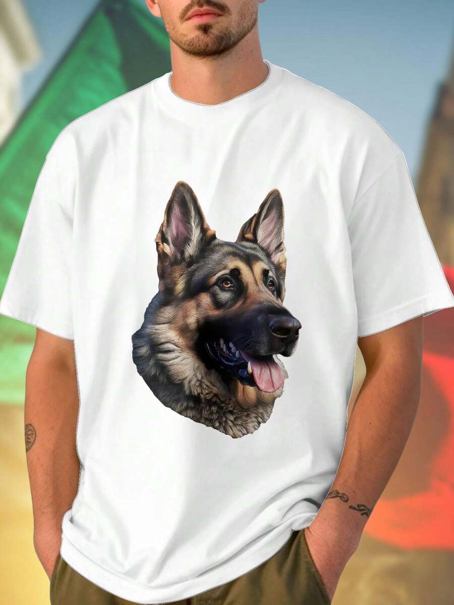 Maglietta Uomo German Shepherd Dog Portrait Stampa Elegante Casual Cotone Idea Regalo Amanti Cani Novità Moda Comfort Offerta Speciale