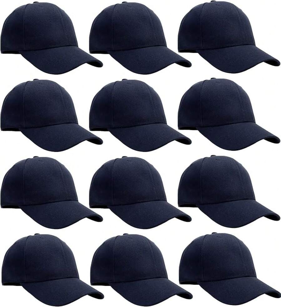Bulk Lot 12-Pack Adjustable Size Plain Blank Solid Color Baseball Caps - Navy - View 1