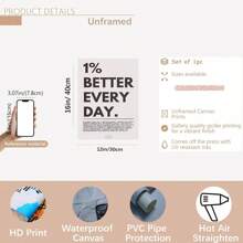 每天进步 1%”励志语录海报 - 20 盎司帆布墙面艺术，带有励志健身短语，木制框架，非常适合家庭、办公室或教室装饰，教室墙面艺术 | 现代字体 | 墨水印刷质量，励志墙面装饰