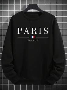 Zrgoth 男士休闲百搭印花圆领卫衣，巴黎风情，适合送给丈夫、男友或朋友 - 黑色 - 查看 8