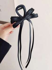 1pc Sweet Satin Bow Ribbon Hair Claw Clip, Versatile For Bun Hairstyle, Suitable For Work And Daily Wear, Spring/Summer - White Streamer - View 2