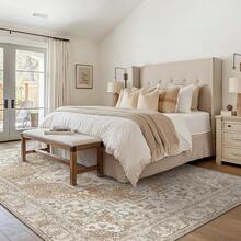 1Pc Area Rugs For Living Room, Machine Washable Non Slip Vintage Rugs, Low Pile Lightweight Print Rug For Bedroom, Dining Room, Home Office, Light Taupe Brown, Low Pile Carpet - Tan - Xem 3