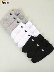 3/6/9/15双装男女通用爱心透气低帮袜，时尚百搭休闲袜，隐形袜，吸湿排汗简约风格，适合所有季节和场合 - 彩色 - 查看 4