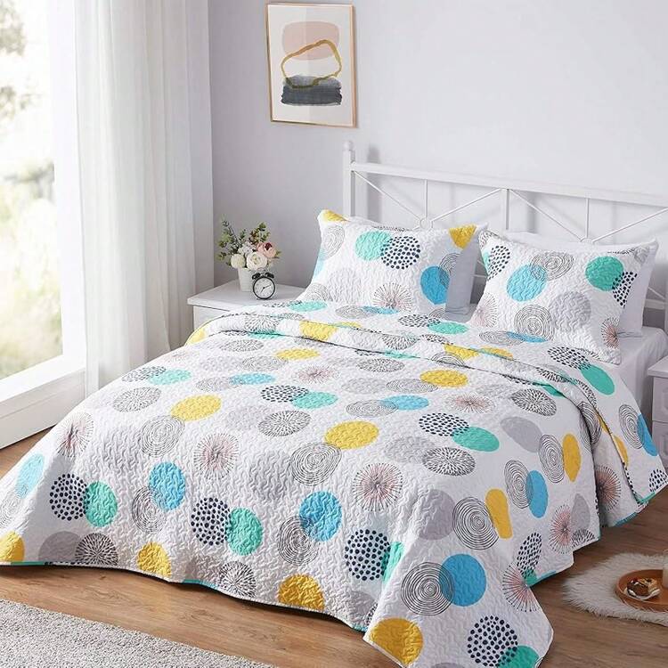 Size Olive Green Lightweight Comforter Bedspreads, Full Size Quilt Bedding Set, Durable Quilted Stitching Coverlet With 2 Pillow Shams All Seasons 3pcs, Home Quilts - 10 - Colorful Circular Pattern - View 5