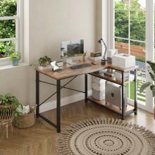 GUNJI 110cm Gaming Table With Storage Compartments, Reversible PC Corner Table, Computer Table, Corner Gaming Table For Study - 鏽棕色 - 查看 4