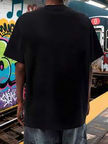 Skull Print T-Shirt For Men, Summer New Pure Cotton T-Shirt, Comfortable And Breathable, Fashionable Street Wear Y2k Style T-Shirt Funny,Graphic T Shirt,Cotton T Shirt ,Vintage Cotton Shirts,Halloween,Gift Back To School Season - 黑色 - 查看 2