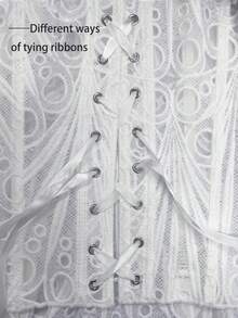 白色纹理薄纱花卉蕾丝镂空束身胸衣露脐上衣，适合日常穿着/派对/婚礼，夏季抹胸上衣 - 白色 - 查看 12