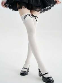 1 Pair Bow Lace Trim Over-The-Knee Socks, Suitable For Pairing With Skirts, Y2K
