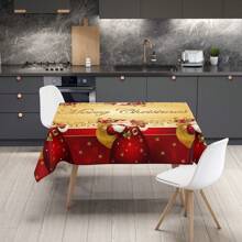 1 pieza Mantel de poliéster con tema navideño, diámetro redondo de 145 cm (57.08 pulgadas), rectangular de 140x180 cm (55.11 pulgadas x 70.87 pulgadas), mantel navideño con diseño de mochila de Papá Noel, copos de nieve y fondo rojo, adecuado para el hogar, restaurante, cocina o fiesta festiva, decoración navideña para la mesa del comedor