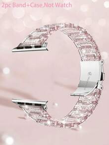 1件/套,兼容苹果手表表带和表壳,透明闪光树脂表带+PC闪光透明表壳,半封闭式防震硬壳,变色龙冰川透明表带,女士手表表带,尺寸可选:38毫米、40毫米、41毫米、42毫米、44毫米、45毫米、特大号49毫米,透明彩色腕带 - 粉色 - 查看 11