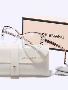 LINFEMAND 女士猫眼简约多色夹片式时尚无度数眼镜，个性化办公复古无度数眼镜，节日礼物