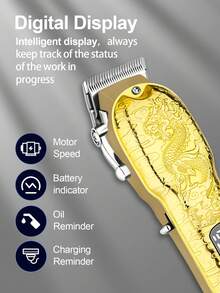 LQT 1/2/3pcs Set, USB Rechargeable Electric Hair Clipper, Professional Precision Trimmer, Ergonomic Design, Wireless Efficient, Suitable For Beard, Sideburns And Full Body Grooming, Portable Lightweight Electric Shaver, Men's Wireless Trimmer, LED Display, Precise Hair And Beard Cutting - Gold - View 7