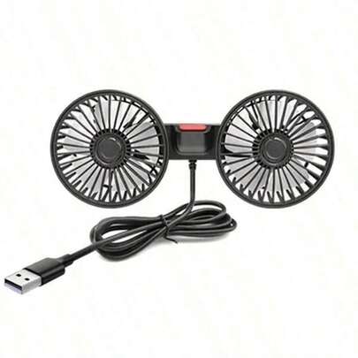 1入組汽車風扇,雙頭後座風扇,風力強勁,三檔風速,5片白色風扇葉片,360度調節角度,高風量,低噪音,有效促進空氣循環,通風,降溫,自駕旅行必備,易於安裝,可折疊並隱藏在靠背下,使用usb供電,3檔固定夾座適用於小型汽車、suv、皮卡等大多數車型。