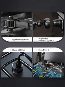 1入組汽車風扇,雙頭後座風扇,風力強勁,三檔風速,5片白色風扇葉片,360度調節角度,高風量,低噪音,有效促進空氣循環,通風,降溫,自駕旅行必備,易於安裝,可折疊並隱藏在靠背下,使用usb供電,3檔固定夾座適用於小型汽車、suv、皮卡等大多數車型。 - 白色 - 查看 7