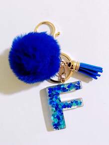 1个字母首字母钥匙扣，可爱毛绒球钥匙圈，可挂在包包、背包、汽车上，是送给女性和女孩的绝佳礼物。这款钥匙扣饰有闪亮的树脂，可用作钱包和手提包的配饰，带有流苏，字母首字母从A到Y。 - 藍色 - 查看 32