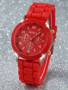 1 件时尚休闲女士硅胶石英腕表，舒适硅胶表带，适合日常休闲佩戴，是理想的礼物之选 - 彩色 - 查看 16