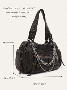 STEPHIECATHY 纯色水洗柔软PU仿皮，拉链闭合，多口袋设计，双短肩带，可调节腰带，男女通用，复古休闲实用，适合上学和日常通勤。 - 咖啡 - 查看 8