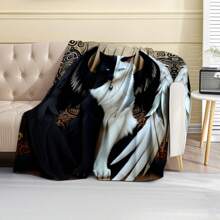 The Flannel Blanket With 1PC Domineering Cat Pattern Is Soft, Warm, Convenient, Lightweight, And Versatile. Suitable For Sofas, Beds, Bedrooms, Living Rooms, Offices, Camping, And Travel. It Is An Ideal Gift For Friends, Family, Sons, Daughters, Brothers, Sisters And Parents For New Year, Christmas, Halloween And Birthday