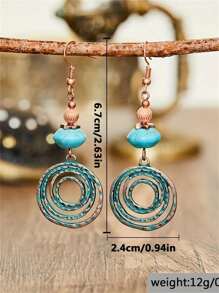 1 paire de boucles d'oreilles circulaires vintage bohèmes creuses en faux turquoise, un cadeau de bijoux convenant pour le port quotidien et les jours fériés pour les femmes