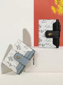 MADLEY 优雅花卉印花金属纽扣女士小钱包钱夹迷你钱包钱包秋季小钱包可爱钱包 - 黑色 - 查看 9