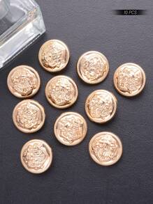 10颗/套金属浮雕圆形纽扣，适用于校园夹克、女装、外套、时尚雕塑感纽扣、上衣、校服、简约手工缝制金属纽扣，英伦风格