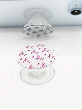 1pc Transparent Heart-Shaped Bowknot Phone Holder, Retractable Phone Stand, Bowknot Air Bag Phone Holder, Slouchy Desktop Phone Holder, Compatible With Apple And Android Phones, Birthday, Family, Friend Gift, Phone Accessory Compatible With IPhone, Android Phone, Gift For Birthday, Family, Friends Push-Pull Phone Grip Phone Accessories