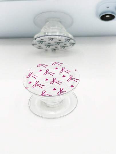 1pc Transparent Heart-Shaped Bowknot Phone Holder, Retractable Phone Stand, Bowknot Air Bag Phone Holder, Slouchy Desktop Phone Holder, Compatible With Apple And Android Phones, Birthday, Family, Friend Gift, Phone Accessory Compatible With IPhone, Android Phone, Gift For Birthday, Family, Friends Push-Pull Phone Grip Phone Accessories