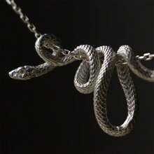 Golden Silvery Snake Pendant Chain Necklace Men's, Punk Hip Hop Style Necklace Jewelry, Party Birthday Gift - 銀色 - 查看 1
