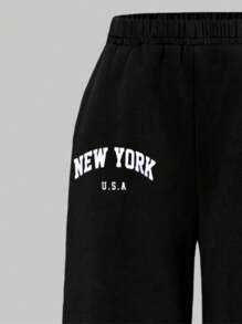 Tween Girls' Casual American Letter Print T-Shirt And Pants Set, Summer - Black - View 4