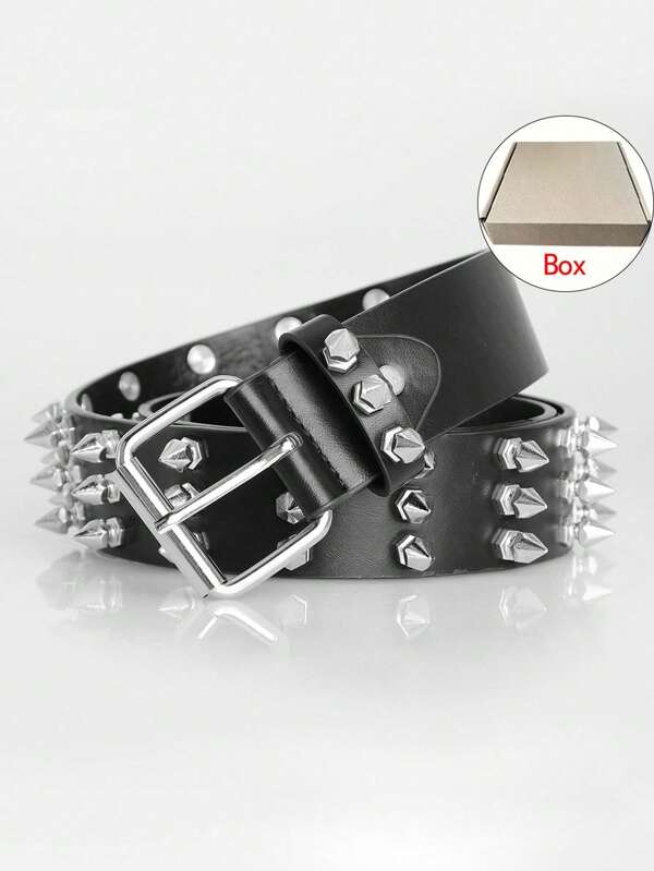 1pc New Men's Three Row Long Tapered Rivet Punk Style Belt, Rock Punk Subculture Hip-Hop , Unisex Street Niche Belt, Y2k Style Belt, Spicy Girl Jeans Decorative Belt, Ideal Gift