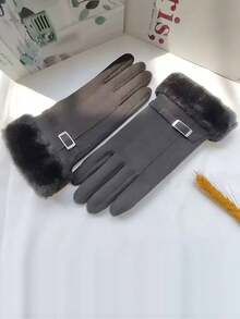 1 par de guantes táctiles engrosados y cálidos de color beige, para otoño/invierno - Negro - Ver 3