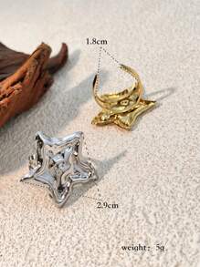 1 件时尚法式星星戒指，不锈钢镀 18K 金，黄色海星开口戒指，可调节尺寸，女士百搭戒指，适合母亲节、万圣节、礼物