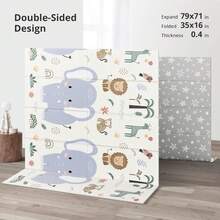 79x71 Foldable Baby Play Mat For Floor, Extra Large Tummy Time And Crawling Playmat, Thick Foam Play Mat For Baby, Reversible Portable Babies Floor Mats For Infant, Toddler - 大象 - 查看 6