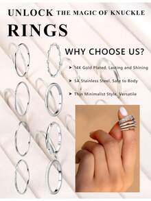 Milacolato 8Pcs 1MM 2MM Stainless Steel Rings For Women Men Minimalist Fashion Dainty Plain Thin Knuckle Stacking Midi Thumb Rings Stackable Statement Band Rings Set Silver Gold Tone Size 4-12 - 彩色 - 查看 4