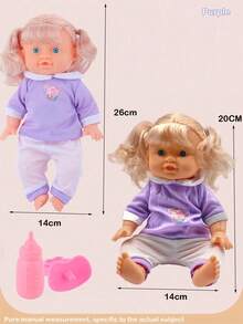 26厘米逼真娃娃，可小便和喝水，带4种音效，包含奶瓶和奶嘴，粉色小床，儿童过家家玩具礼物（服装图案随机） - 粉紅色(衣服印刷圖案隨機發 - 查看 10