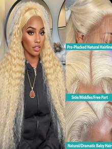 613 13x4 Curly Human Hair Wigs 200 Density HD Lace Front Wigs Human Hair Pre Plucked For Women Deep Wave Glueless Wigs Human Hair Blonde Wigs With Baby Hair 40inch - 613 - Xem 3