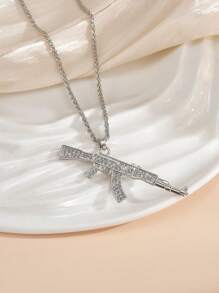 1pc Rhinestone Embellished Gun Shaped Alloy Necklace, Creative Hip Hop Style For Men - Silver - View 2