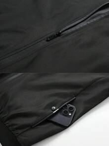 Men's Stand Collar Zip-Up Baseball Jacket - Black - View 4