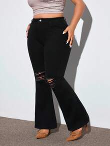 Jeanoix Jeans pitillo de talla grande con detalles desgastados y unicolor - Negro - Ver 5