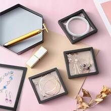 Set Of 6 3D Floating Frame Display Holder Stands, Floating Display Case Transparent PE Jewelry Storage Box Suspension Frame For Challenge Coin AA Medallions Medal(4.3x4.3in, 6.3X 6.3in) - 6 miếng màu đen + 4,3"x4,3", 6,3"x 6,3" - Xem 6