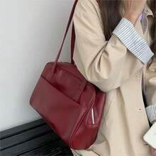韩版大容量女士单肩包，复古腋下包，多功能，适合工作、上学、通勤，时尚大容量手提包（吊坠仅供展示，不包含在内） - 酒紅色 - 查看 5