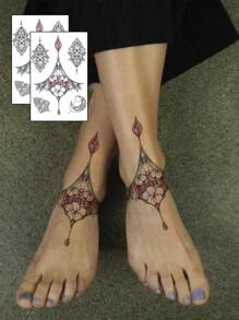 2pcs Fashionable & Cool Temporary Tattoo Stickers, Couple Tattoos, Black Fake Tattoos, One-Time Use, Floral, Chain, Gem, Moon, Mandala, Waterproof & Non-Reflective, Easy To Apply & Remove, Highly Realistic, Suitable For Men & Women On Chest, Leg, Arm, Waist, Abdomen, Foot, Music Festival Party Supplies