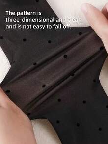 1 Pair 200g Autumn And Winter Simple Tight Weight Loss Pantyhose, Even Size Tights, Warm Tights, Women's Velvet Warm Stockings, High-Waisted Elastic Weight Loss Sexy Semi-Transparent Pantyhose, Tight Underwear, Star Love Polka Dot Bow Multi-Pattern Styles - Black - View 10