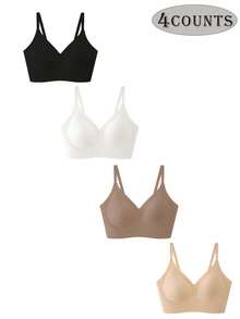 1/2/3/4/5Pcs Women's Push-Up Bra - High Support Wireless Comfort Fit With Removable Pads, Seamless Invisible Design & Adjustable Back Strap, Solid Color For Everyday & Special Occasions, Strapless Push Up Bra, Occasion Lingerie, Sleek Lingerie, Comfortable Fit, Flexible Material - 彩色 - 查看 1
