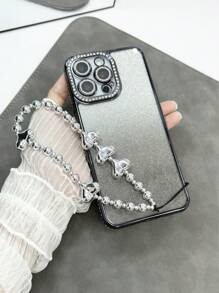 新款时尚电镀闪光手机壳，带水钻装饰、链条挂绳、电镀心形手机带、高端女式设计带镜头膜、防震全覆盖软壳，适用于 17 PROMAX、17 AIR、17 PRO、17、16 PROMAX、16 PRO、16E、15 PROMAX、15 PRO、15、14 PROMAX、14 PRO、14、13 PROMAX、13 PRO、13、12 PROMAX、12 PRO、12、11 和 Galaxy S25 Ultra、S25 PLUS、S25 Edge、S25、S24 Ultra、S24+、S24、S23 Ultra、S23、A15、A16、A55、A56