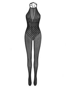女款性感內衣 魚網開襠連身內衣 睡衣 均碼 - 黑色 - 查看 6