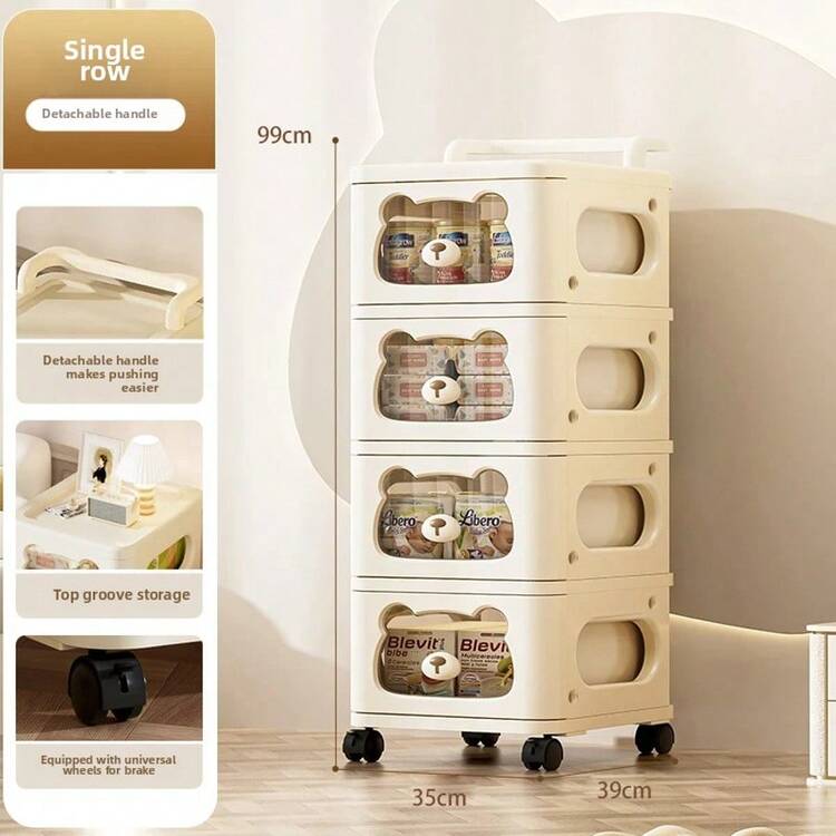 Cute Bear Design Drawer Cabinet ,Multi-Purpose Storage,Easy Move With Handles,3/4/5 Tier Folding Drawers Storage Cabinet Rolling Utility Cart With Wheels, Multi-Purpose Storage,Easy Install High Quality And Movable,Large Capacity ,Free Combination,Universal Wheel Design More Convenient To Move,Storage Cabinet For Snacks Toys Storage, Cartoon Trolleys Cream White Nightstands Rolling Cart With Drawers To Organize For Bedroom,Apartment Saver - 米色 - 查看 14