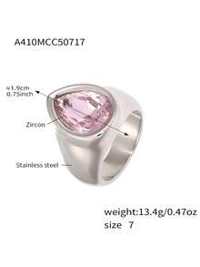 Ashenrae 1pc Exaggerated Waterdrop Zirconia Stainless Steel Ring, Fashionable Women's Daily Wear Jewelry Gift - Teardrop Zirconia Ring - View 14