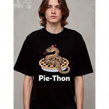Popular Natee Local Warehouse Permission Python In Pie: Funny Pun T-Shirt, Men's T-Shirt,100% Cotton Fabric,Crew Neck,Short Sleeve,Regular Fit,All-Season Casual Wear,180gsm-Ideal For Valentines New Year's Day Father's Day Christmas - 黑色 - 查看 1