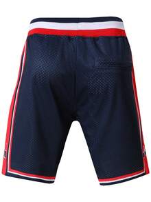 Atonmore Men's Basketball Pants USA Blue Retro Mesh Embroidered Zipper Pocket Casual Sports Shorts - Màu xanh lam - Xem 2